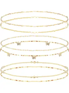 6Pcs Belly Waist Chain Layered Beaded for Women African Waist Beads Belly Chain Beads Waist Elastic Bead Summer Body Chain Bikini Jewelry