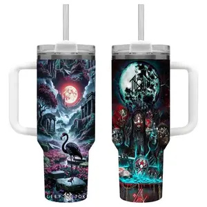 Sleep Token Flamingo “Even In Arcadia” 40oz Tumbler With Handle – Dark Band Art Fan Gift