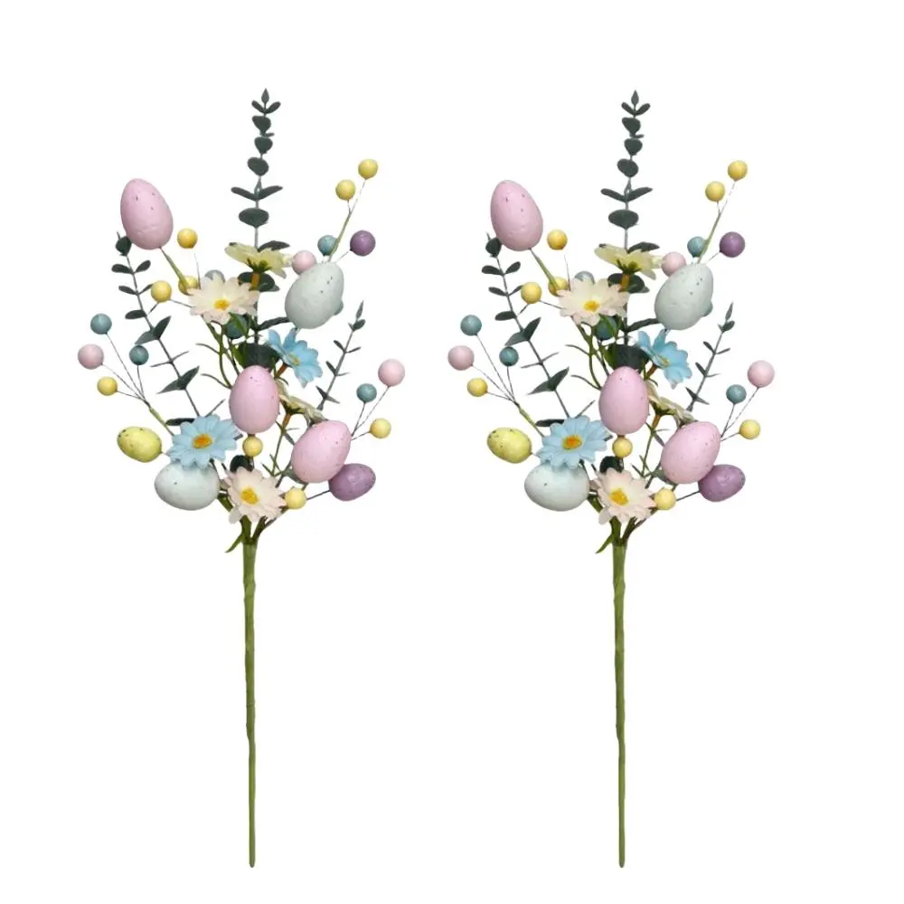 Easter Artificial Flower Bouquet, 2 Counts Faux Floral Arrangement with Eggs and Berries, Decorative Flowers for Home Party Wedding, Ornaments