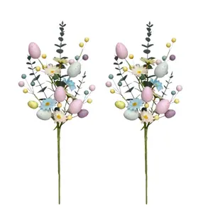 Easter Artificial Flower Bouquet, 2 Counts Faux Floral Arrangement with Eggs and Berries, Decorative Flowers for Home Party Wedding, Ornaments