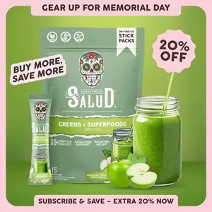 Salud 2-in-1 [Greens + Superfoods – Green Apple] Daily Greens Drink Mix,Agua Fresca,  Gut Health & Bloating Support, Probiotics & Prebiotics, Vegan, Non-GMO, Easy-to-Drink Greens Powder (15 Servings)