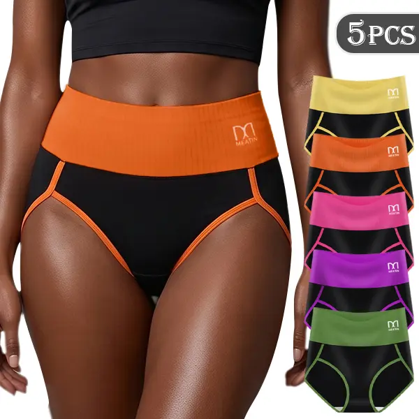 5-Piece High-Waisted Soft and Breathable Women's Panties, Hip-Lifting Design, High-Elasticity, Super Comfortable Everyday Wear, Seamless, Sizes S-XXL