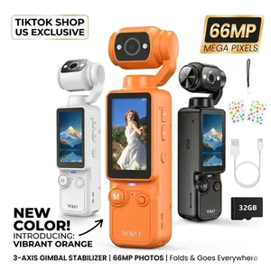 W&O Portable 2.5K Ultra HD Video Recorder with 180° Rotating Lens, Handheld Stabilizer Pocket Camera, Full Body Camera for Vlogging, Travel & Daily Life Recording, USB Rechargeable, Black, Vlogging Camera, Modern Gadget, Durable Construction, Camcorder