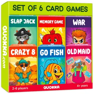 QUOKKA Card Games for Kids Ages 4–8, 6 Pack, Crazy 8, Go Fish, Old Maid, War, Slap Jack, Memory Match – Fun Family Games Playing Cards for Kids