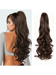 High Ponytail Clip-In Hair Extension, Lightweight Voluminous Natural Long Curly Hair, Synthetic Fiber False Hair, Easy to Use