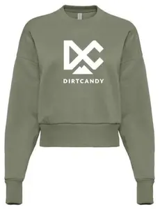 NEW- Next Level Women's Crewneck, Light Olive w/ Cloud White Logos