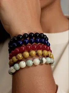 Natural Crystal Healing Bracelets Set, 5pcs Handmade Energy Balancing Jewelry for Women & Men, Reiki Therapy Accessories