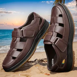 2025 Men's Summer Hollow Casual Shoes, Top Layer Cowhide Upper, Comfortable and Durable, Non-slip Rubber Sole, Breathable and Odor-resistant Beach Sandals, Suitable for Hiking and Outdoor Activities