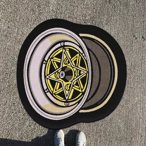Round Tire Carpet Wheel HUB Mat, Soft Plush Car Rug for Living Room Bedroom Bedside Game Room, Fashionable Auto Enthusiast Accessory