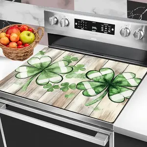 1pc Stove Cover Protector Suitable for Kitchen, Washing Machine, Dryer & Stovetop Panel - St. Patrick's Day Shamrock Pattern with Wood Background, Easy-Clean Stove Top Protector Cover for Stovetops, Dryers, Washing Machines
