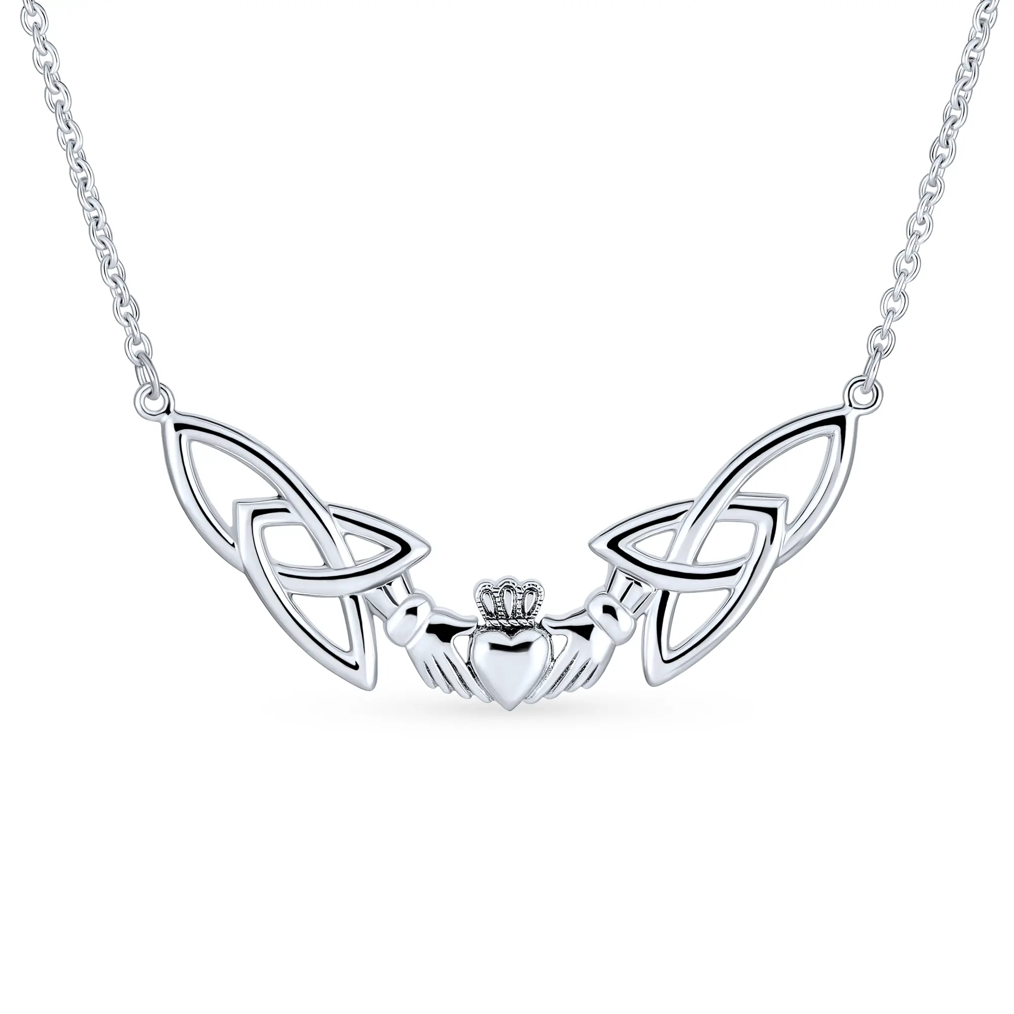 Romantic Celtic Claddagh Collar Necklace Trinity Love Knot Friendship .925 Sterling Silver Gift