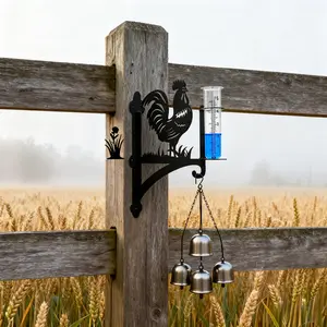 Rooster Rain Gauge Wall Decor - Black Metal Outdoor Rain Measurement Tool for Garden, Patio, Yard (11.81 Inch)