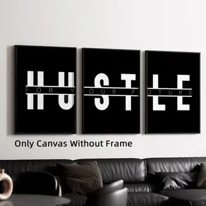 3Pcs/Set Optinal Frame Modern Motivational Quotes Hustle For Your Future Canvas Posters, Inspirational Office Wall Art, Aesthetic Room Decor, Artwork Wall Painting For Gift, Wall Picture for Living Room, Bedroom, Corridor, Home And Dormitory Decoration