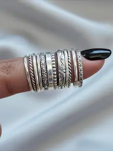 12 Pcs Boho Ethnic Floral Bohemian Stackable Rings Set for Women, Vintage Distressed Simple Party Vacation Versatile Stacking Rings Ring Collection, Fashion Jewelry Accessories, Trendy Jewellery Accessories