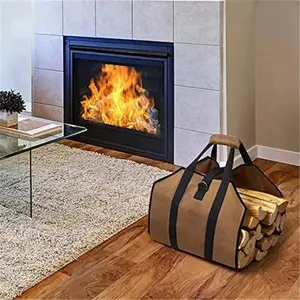 Firewood Transport Bag, Large Capacity Firewood Carrier Bag with Reinforced Handle, Foldable Firewood Storage Bag for Camping & Barbecue