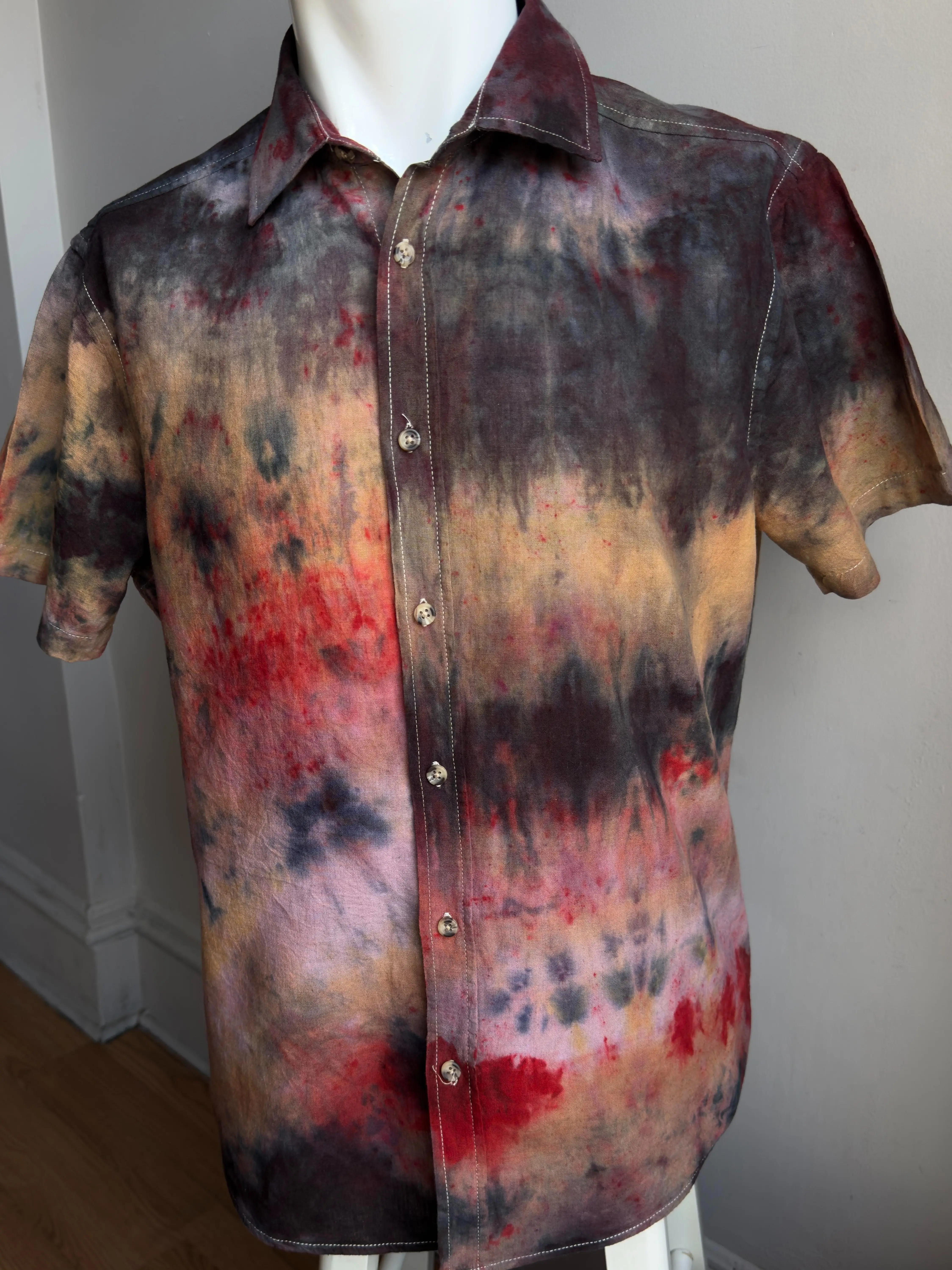 Men’s M Ember Rainbow shirt cotton button up short sleeve summer top