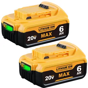 2 Pack 20V 6.0Ah Lithium Ion Replacement Battery Compatible with Dewalt High Capacity for Cordless Tools, Compatible with 20V Models DCB203/204/206