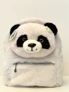 Cute Panda Plush Backpack with Flower - Kawaii Fluffy School Bag for Girls