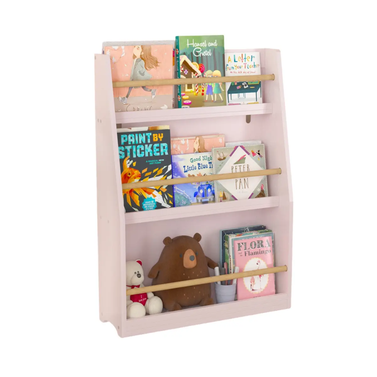 Kids 3-Tier MDF-Pine Wood Book Shelf - Sturdy Storage System Shelf, 30kg Capacity, Pink Toddler Rack for Bedrooms, Reading Corner, Encourages Reading
