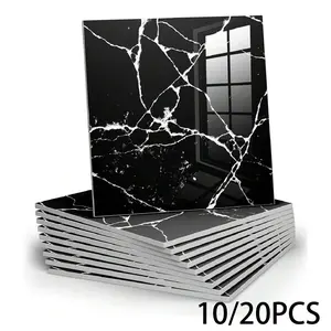 10/20pcs marble ready-to-peel Self Adhesive Waterproof PVC shower wall panels, bathroom split-proof tiles, tiled wall suitable for bedrooms and kitchens, 30 cm x 30 cm (black,19.4 square feet)