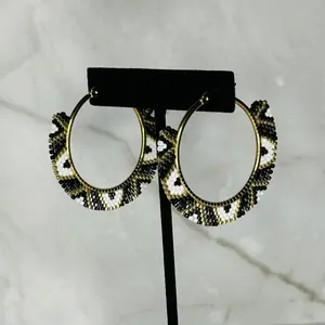 Black and White Miyuki Seed Bead Hoop Earrings