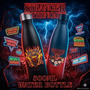 Stranger Things Officially Licensed 500ML Stainless Steel Water Bottle, Perfect for Netflix Fans at School, Gym, or Travel