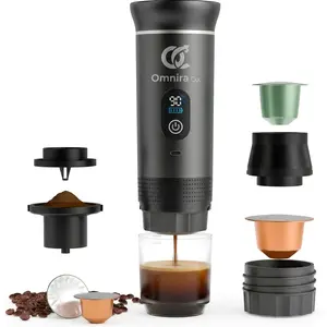 Portable Coffee Maker Espresso Machine Small Electric Battery Operated Coffee Cup Mini Espresso Machines Self-Heating Car Travel Espresso Pod Maker, 3-IN-1 Ground Coffee & NS Capsule Hiking Camping