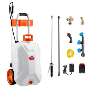 VEVOR Battery-Powered Sprayer with Wheeled Cart, 10 Gallons Electric Weed Sprayer, Adjustable 0-80 PSI, Yard Lawn Sprayers with Wheels, 5 Nozzles 98ft Hose, 3-6H Spray Time, for Weeding, Cleaning