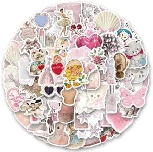 120pcs Pink Coquette Stickers, Aesthetic Vinyl Pink Sticker Decal for Laptop Water Bottle Skateboard - Coquette Room Decor Retro, Coquette Accessories