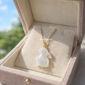 Genuine Mother of Pearl Bunny Pendant Necklace Easter Rabbit Jewelry New Starts