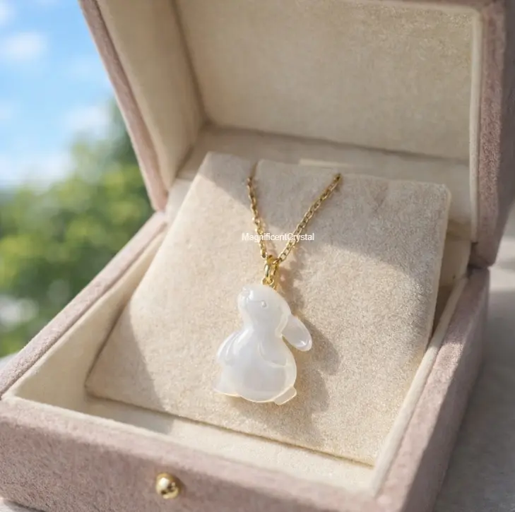 Genuine Mother of Pearl Bunny Pendant Necklace Easter Rabbit Jewelry New Starts