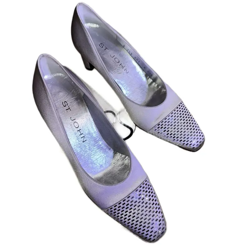 St. John Vintage Silver Pumps - Metallic Woven Cap Toe - Designer Heels - Size 7B with Original Box - Elegant & Stylish Shoe for Women