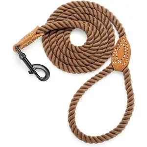 Dog Leash | Braided Cotton Rope Dog Leashes with Leather Tailor Tip | 4 Feet Dog Leash W Heavy Duty Metal Clasp | Wedding Dog Leash (Dark Brown, 48 Inches)