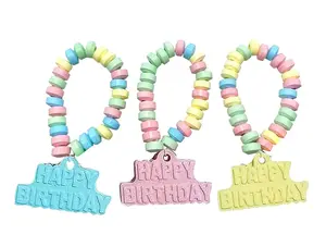 Happy Birthday Candy - 24 Individually Wrapped Bulk Candy Bracelets - Pastel Colors - Perfect for Birthday Party Favors & Goodie Bags - Pinata Fillers - Kids Friendly - Ages 3+