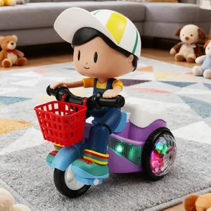 Children's car toys - electric tricycle, rechargeable remote control racing car, durable tricycle toy with LED, dynamic music 360 degree rotation game, boys and girls holiday gifts, Christmas gifts, suitable for indoor and outdoor use