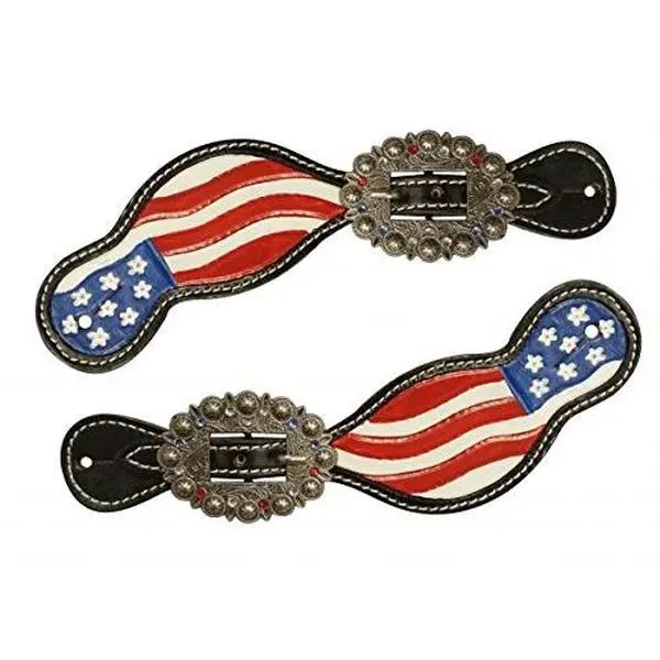 Showman Hand painted American Flag Spur Straps