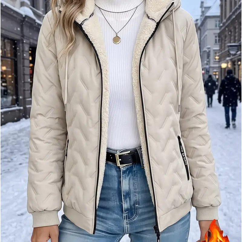 Women's winter hooded jacket with a fleece lined interior for added warmth and thickness.Wear resistant, abrasion resistant fabric with pockets.Loose long sleeve basic piece for everyday wear, suitable for daily commuting, shopping, and outdoor skiing act