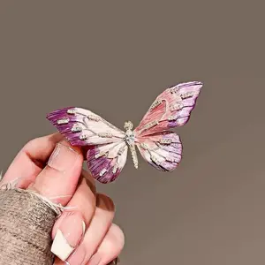 Purple and Pink Rhinestone Butterfly Brooch - Elegant Fashion Accessory for Women