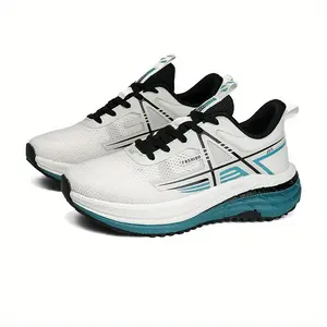 Men's Lightweight Breathable Running Shoes - Shock-Absorbing Thick Sole, Trendy White & Teal Low-Top Sneakers for Summer Outdoor Sports & Casual Wear, Sleek Sporty Design, Cushioned Support