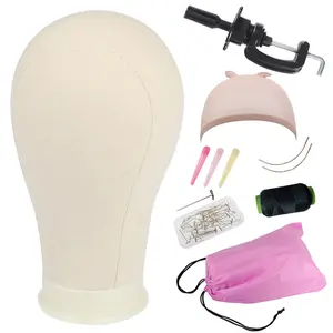 Name 21"-24" Poly Canvas Block Head Professional Mannequin Canvas Head for Wig Making Drying Styling with Table Clamp Stand 22 Inch