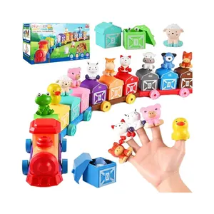 Farm Animal Train Model Set, Baby Toddler Color Count Match Puppets, Rainbow House Early Education Montessori Sorting Toy, Suitable for 3+ Kids