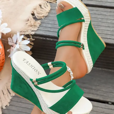 Elegant Wedge Heels for Women, Stylish Footwear, Suede Thick Bottom Shoes with Ankle Strap, Breathable Faux Leather, Thick Wedge Sole, Stylish Square Toe Platform Design for All Seasons, Fashion
