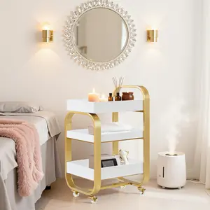 BarberPub 3-Tier Rolling Mobile Storage Cart for Salon, Home Organizer with Lockable Wheels, Storage Holder & Rack 2085