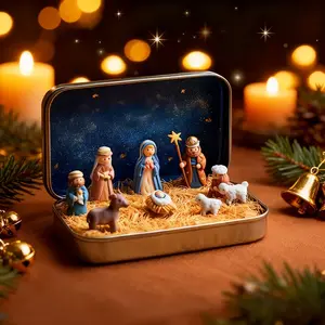 Boxed Jesus Birth Scene Iron Gift Set for Christmas Decoration, Tabletop Prayer Display, Lightweight Design for Family Traditions, Religious Home Decor