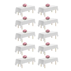 White Tablecloth Set For Rectangle Tables, 10 Pack, 60 x 102 Inches, Reusable And Machine Washable Polyester Fabric, Wrinkle-Resistant Table Covers, Durable For Weddings, Parties, Banquets, Stain-Resistant, Easy Care