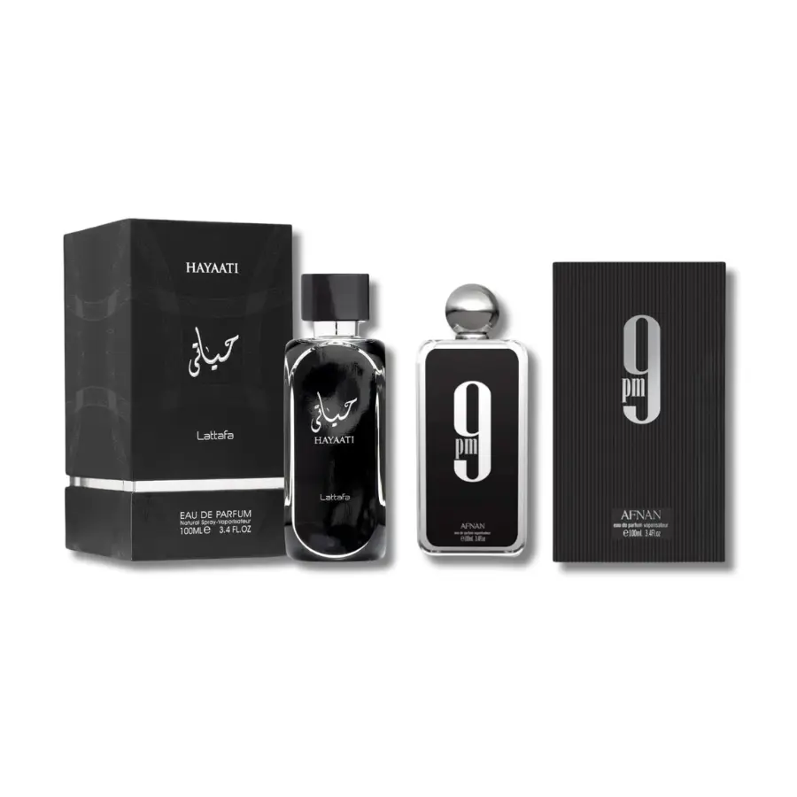 Lattafa Hayaati Eau De Parfum 3.4FL.OZ & Afnan 9pm Eau De Parfum 3.4FL.OZ Lattafa Hayaati Eau De Parfum 3.4FL.OZ & Afnan 9pm Eau De Parfum 3.4FL.OZ
