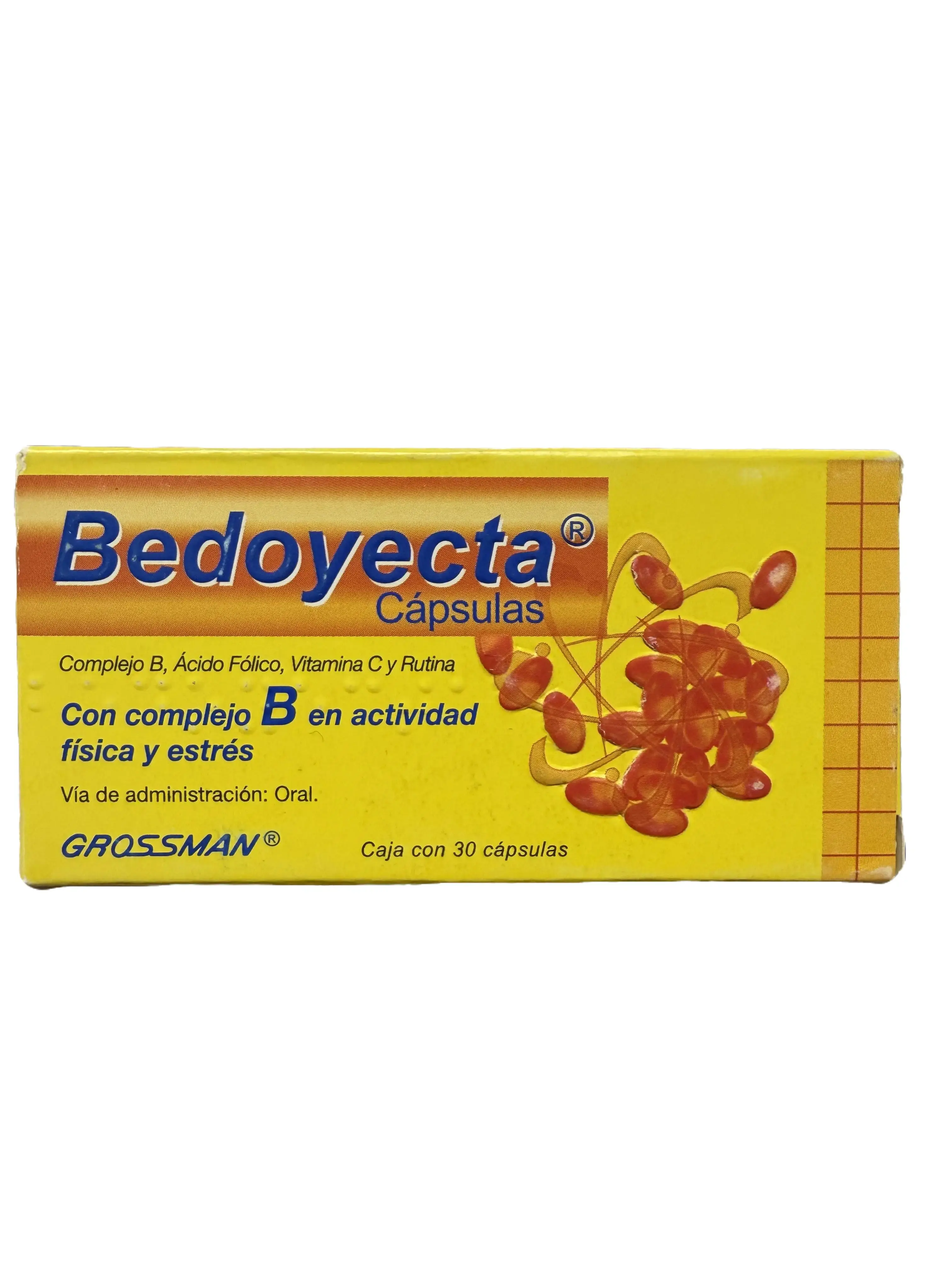 Bedoyecta B-Complex Dietary Supplement Capsules with Folic Acid, Vitamin C, and Rutin - 30-Count Healthcare Supplement