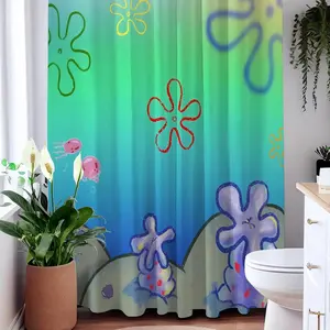 Green Ocean Shower Curtains,Cool Cartoon Anime Shower Curtains for Bathroom Decor,Funny Waterproof Polyester Bathroom Decor for Kids,