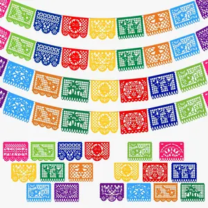 4 Pack Mexican Party Banner, 72 FT Long Plastic Papel Picado Decorations, Balanced Cinco de Mayo & Classic Mexican Banner Set, Colorful  Banner for Backyard Birthday Classroom Party Decor