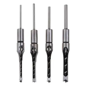 4-Piece Square Mortise Tenon Drill Bit Set, Square Hole Core Eye Countersink Driver with Magnetic, Non-Slip Design for Woodworking, Ideal for DIY Lovers, Compatible with Impact Electric Drills, Four Pieces eccentric titanium alloy